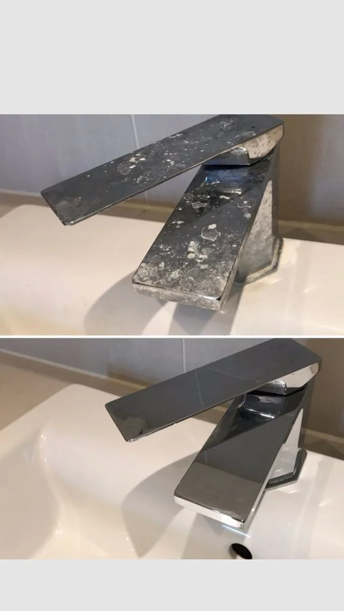 Faucet before and after a detailed cleaning